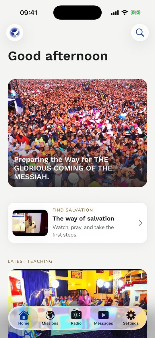 The Ministry app home screen on iPhone