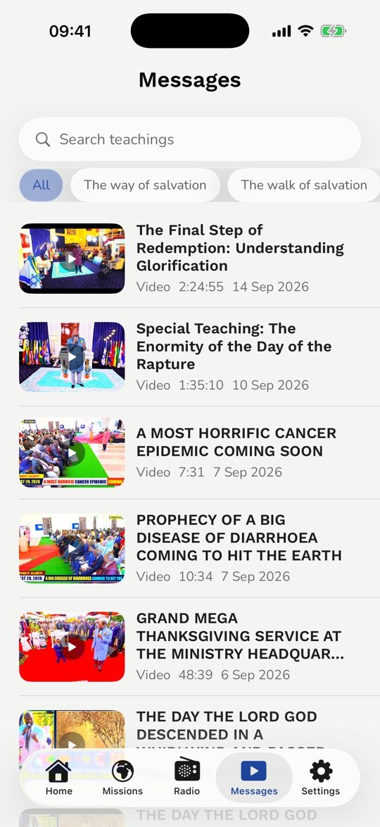 Teachings listed in the iPhone app