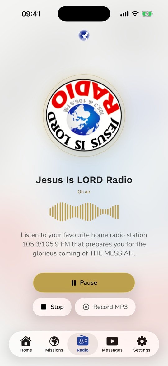 Jesus Is LORD Radio playing in the iPhone app