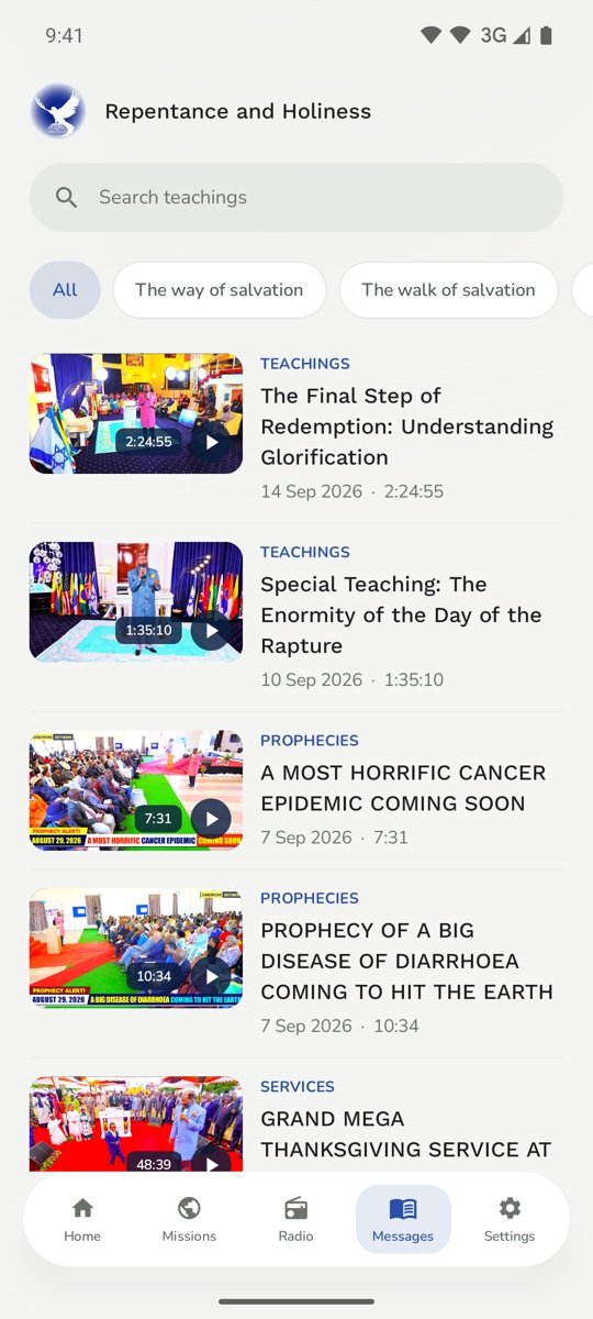 Teachings listed in the Android app