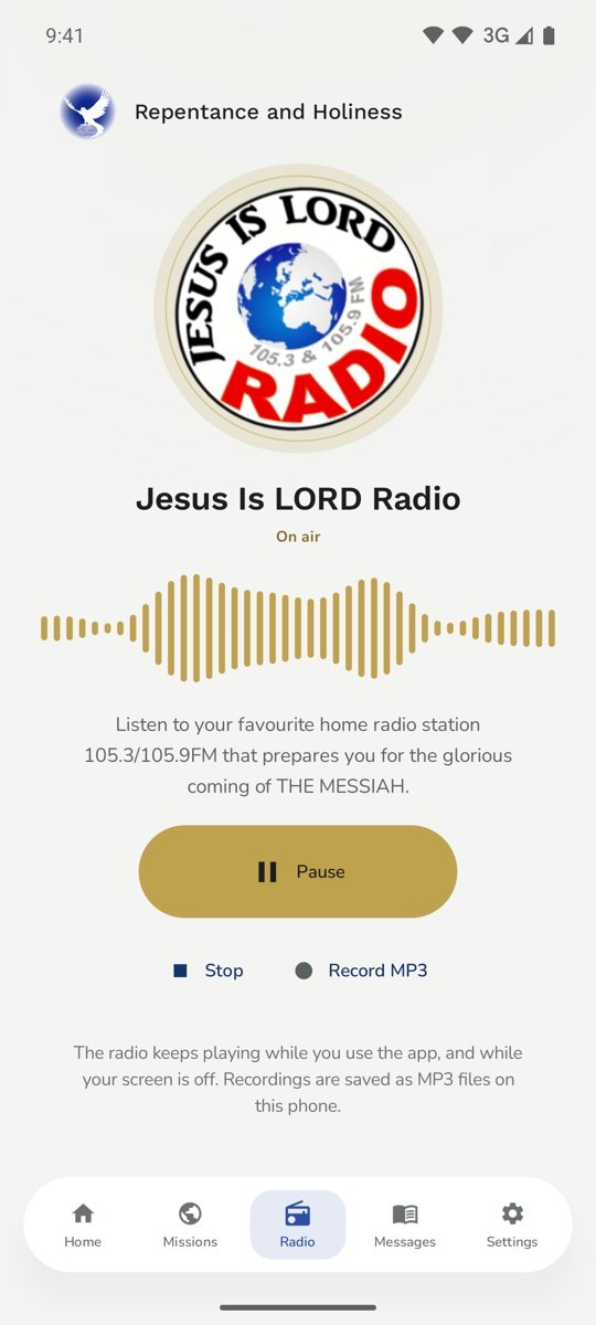 Jesus Is LORD Radio playing in the Android app